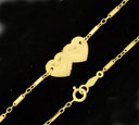 14KY ANKLET BAR CHAIN W/ DOUBLE HEART (9