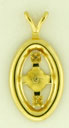 14KY OVAL PENDANT W/ PEARL  & 2 STONE MOUNT CENTER