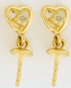 14KY 5mm HEART STUD W\DIA & 3.8mm CAP