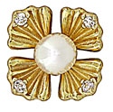14KY 7.5mm FLOWER EAR W/PEARL & CZS