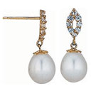 14KY CZ EARRING W/PS PEARL DROP