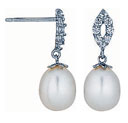14KW CZ EARRING W/PS PEARL DROP