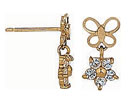 14KY BUTTERFLY EARRING W/FLOWER CZ DROP