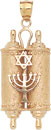 14KY HOLLOW TORAH W/MENORAH & STAR 38.5x19mm