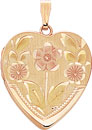 14K TT HEART LOCKET HAND ENG FLORAL 19.5mm