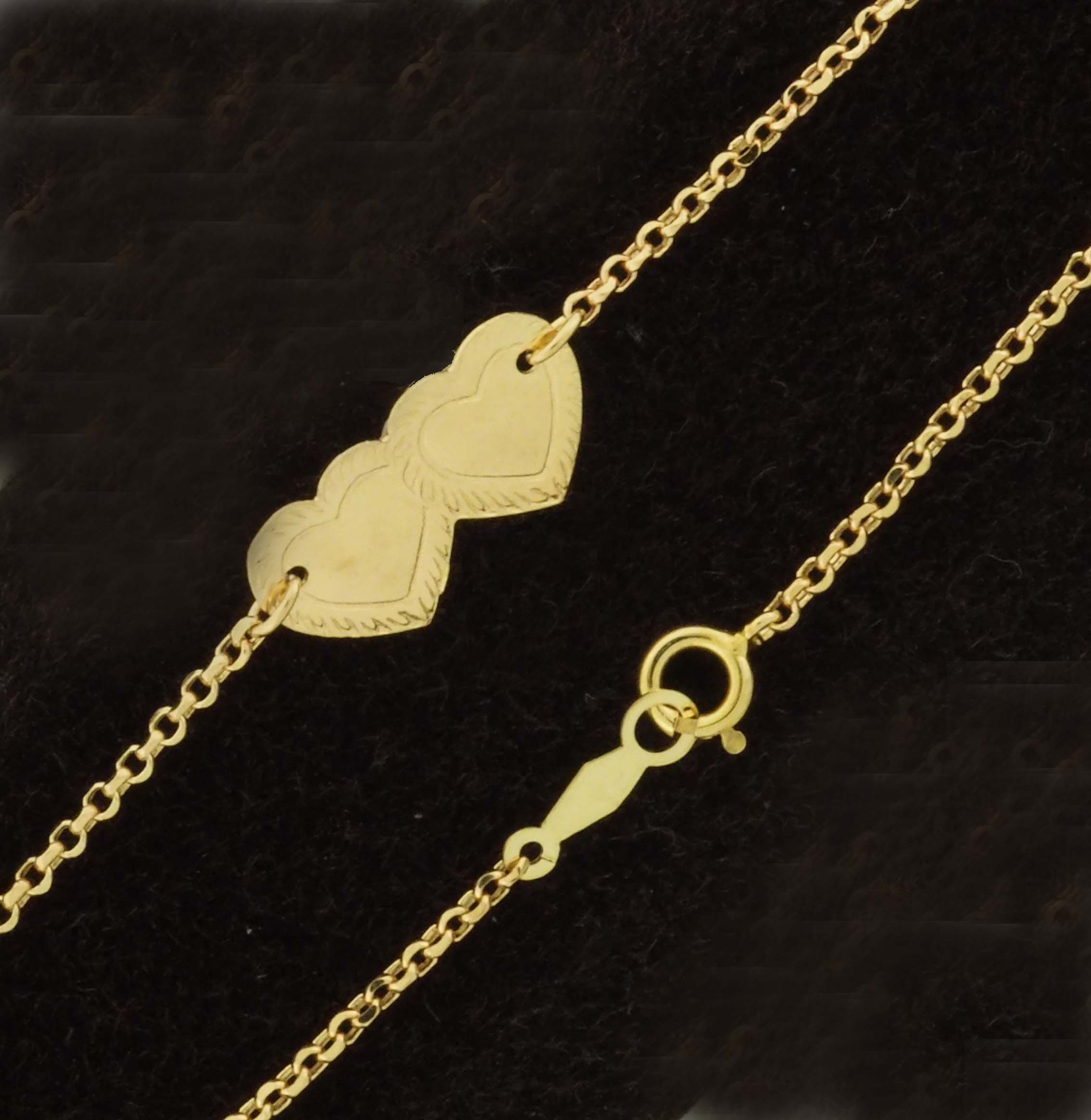 14KY ANKLET D/C CHAIN W/ DOUBLE HEART (9