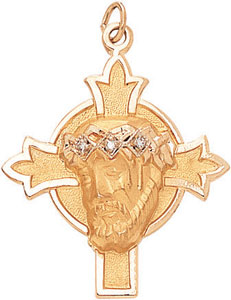 14KY CHR. HEAD ON CROSS W/3 DIA. 1 1/4