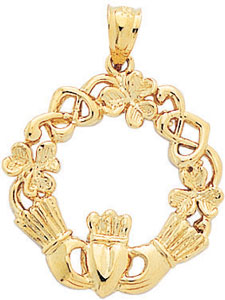 14KY IRISH CLADDAGH CHARM 24mm