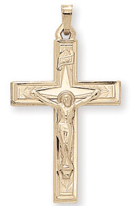 14KY CROSS W/ CRUCIFIX HOLLOW 36mm (1.25