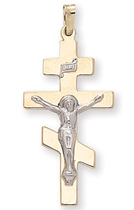 14KY FLAT CROSS W/ CRUCIFIX 36mm (1.25