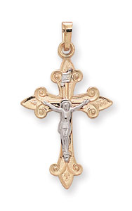 14KY FLAT CROSS W/ CRUCIFIX 31mm