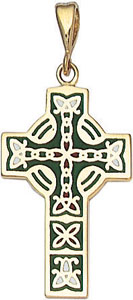 14KY CELTIC CROSS W/GREEN INLAY 1 1/8