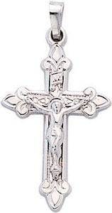 14KW FANCY CROSS W/CRUCIFIX 1 3/8