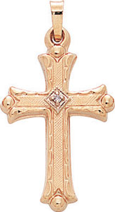 14KY HOLLOW CROSS W/ DIAMOND 28mm
