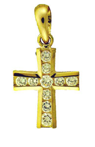 14KY SMALL CZ STUD CROSS 14mm