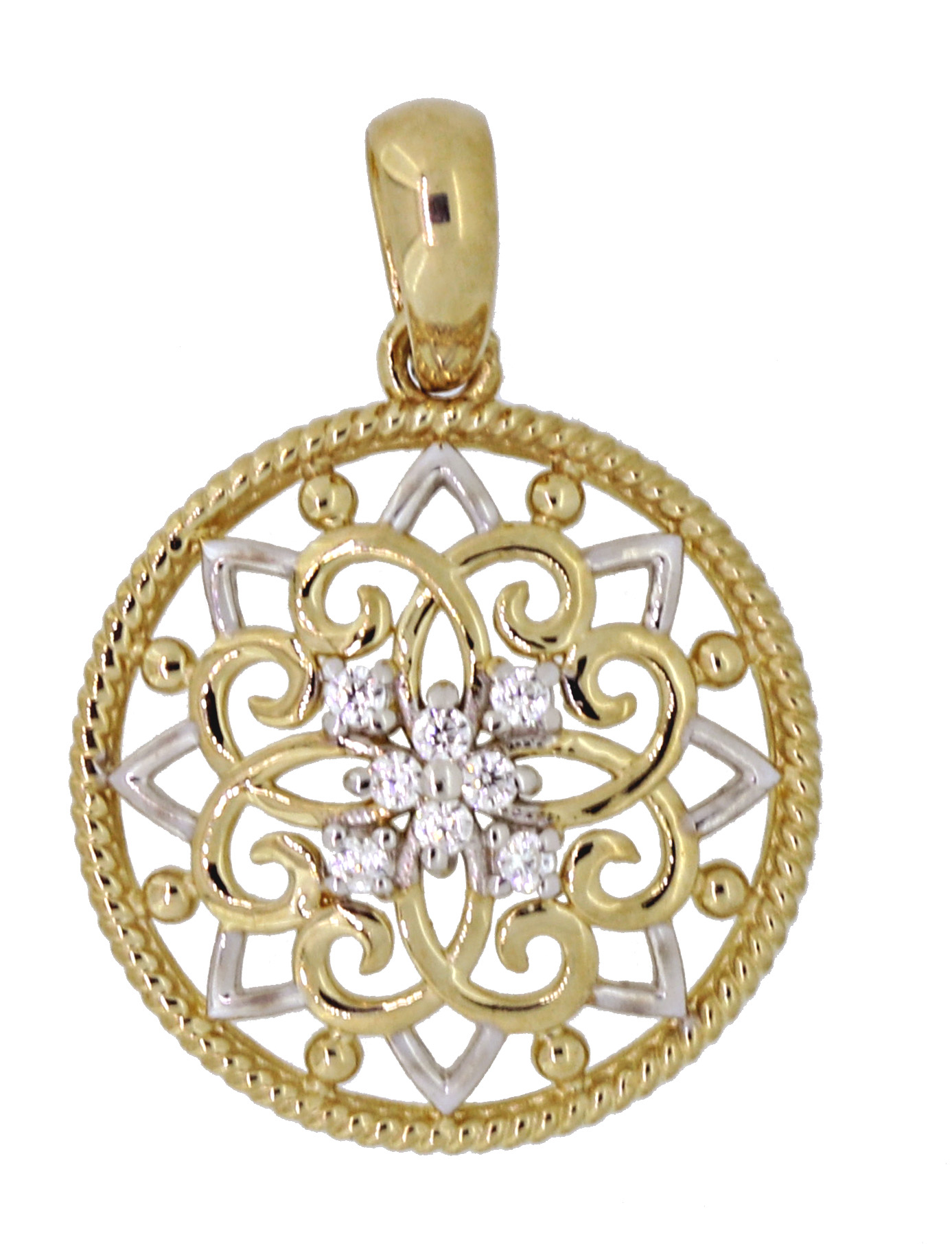 14K TT 13mm RD FIL PENDANT W/CZS