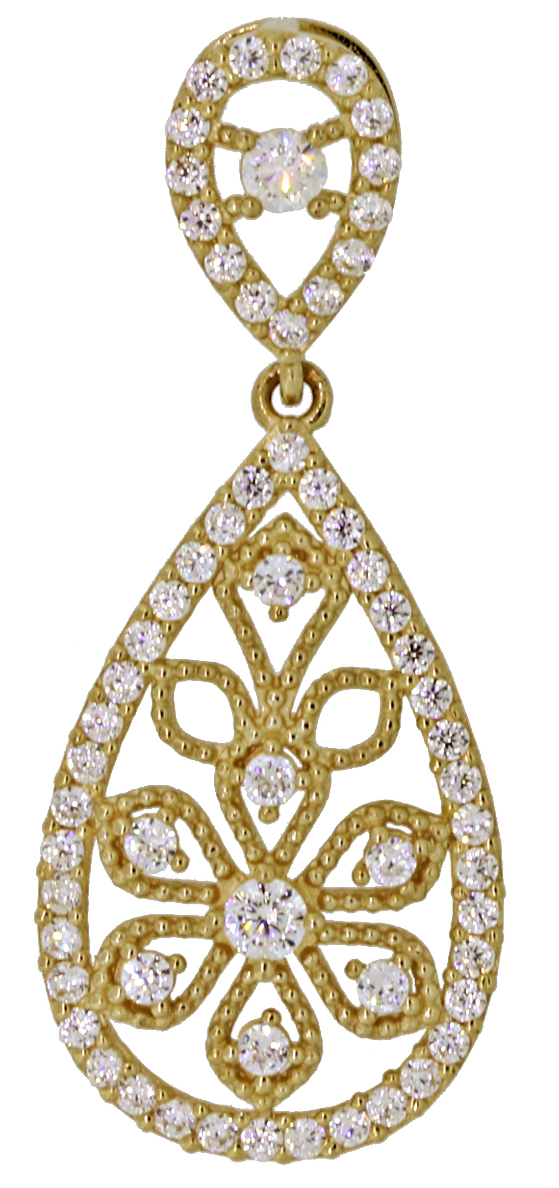 14KY FLORAL PEAR SHAPE CZ PEND 1