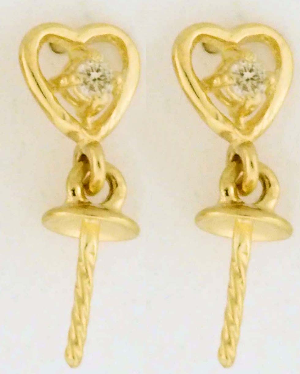 14KY 5mm HEART STUD W\DIA & 3.8mm CAP