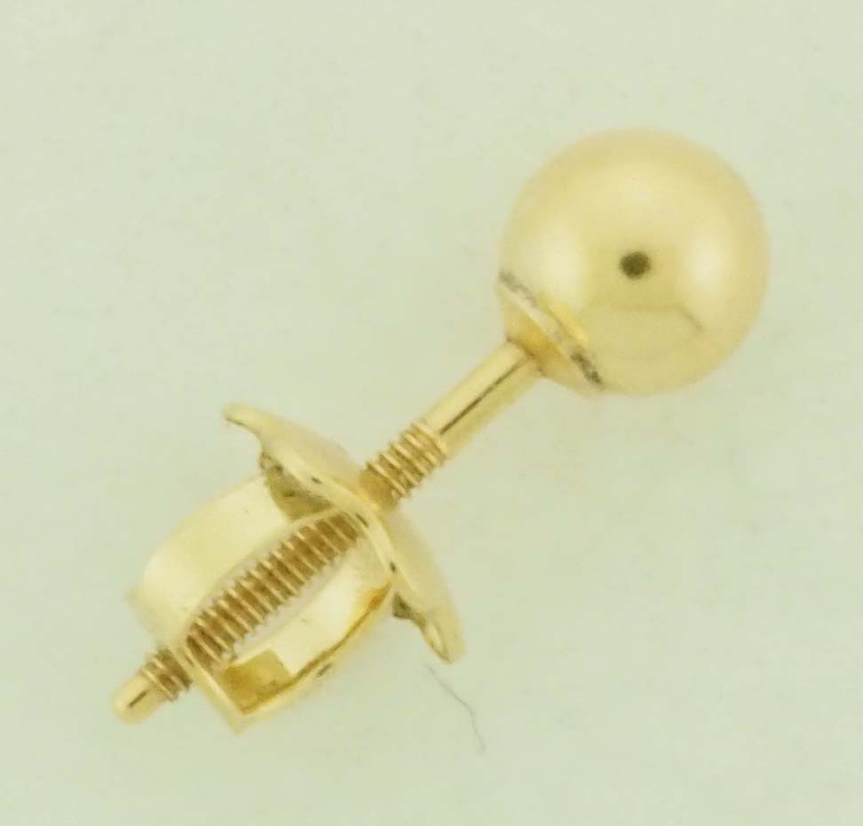 14KY BALL EARRING W/SCREW POST & BACK 4mm