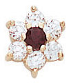 14KY FLOWER SHAPE W/ 5 CZ AROUND & 1 RUBY CENTER