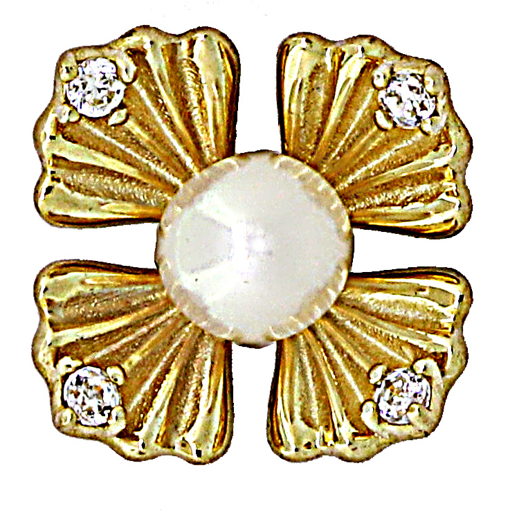 14KY 7.5mm FLOWER EAR W/PEARL & CZS