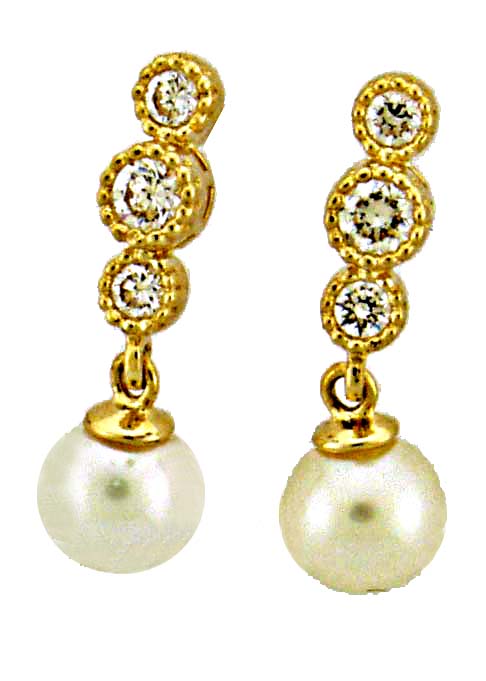 14KY CZ STUD W/ PEARL DANGLE