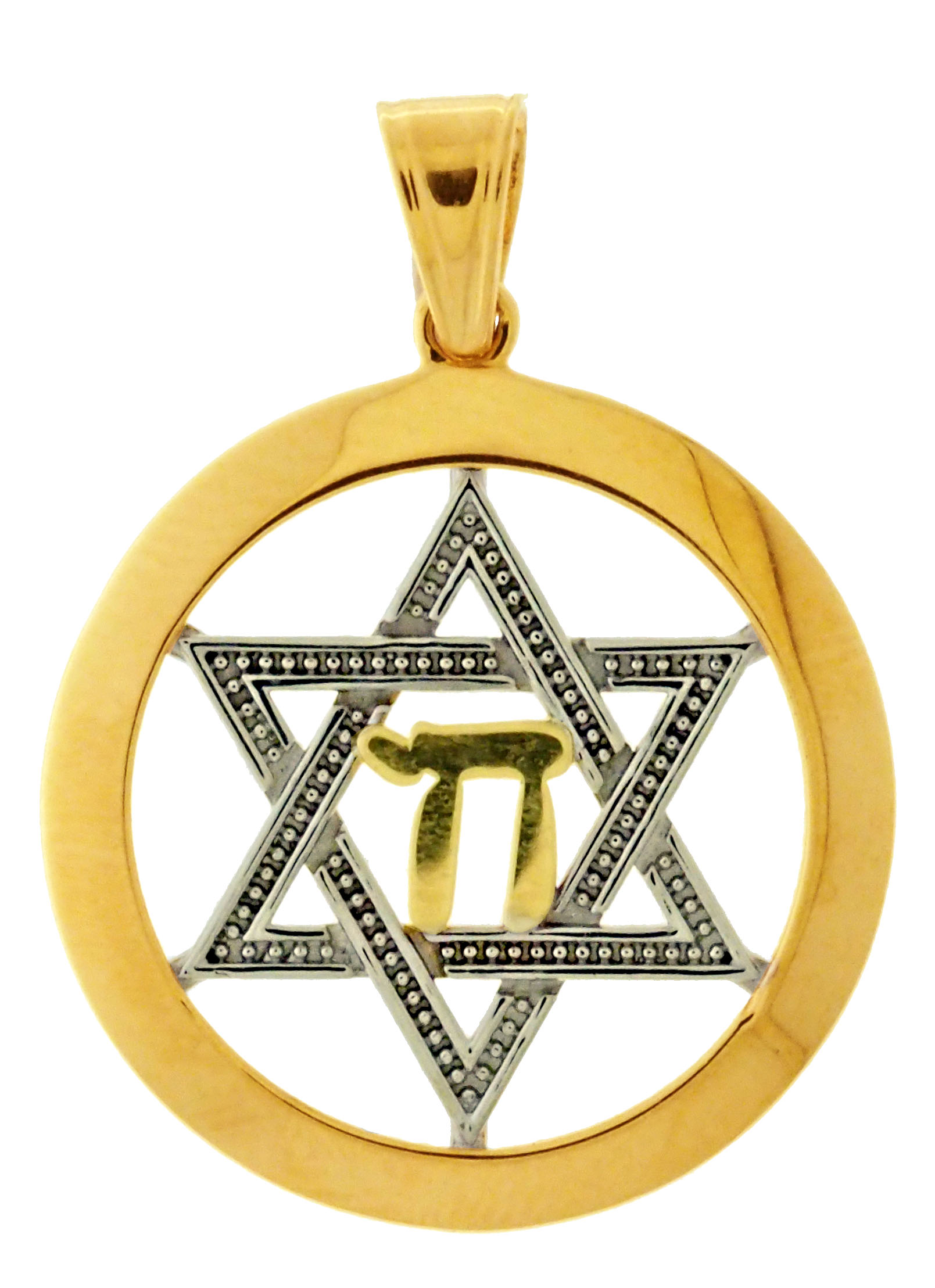 14K TT STAR OF DAVID & CHAI IN CIRCLE