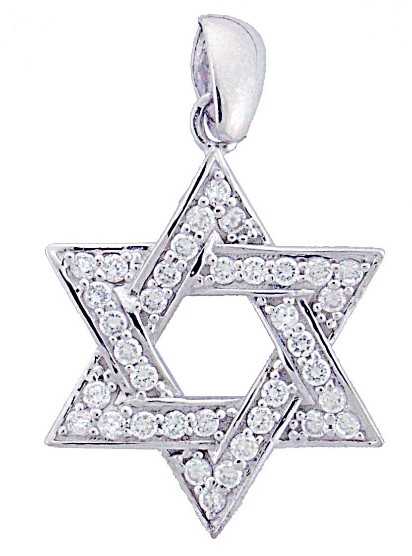 14KW CZ STAR OF DAVID PENDANT 24mm