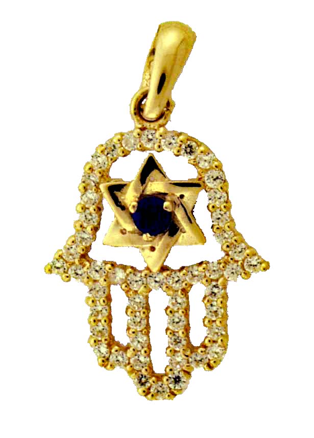 14KY CZ HAMSAH W/ STAR OF DAVID 16mm