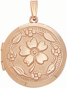 14KY ROUND LOCKET RAISED FLORAL DESIGN