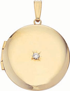 14KY LG ROUND LOCKET W/DIA 21mm