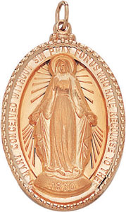 14KY OVAL 3D MIRACULOUS MEDAL 1 1/2